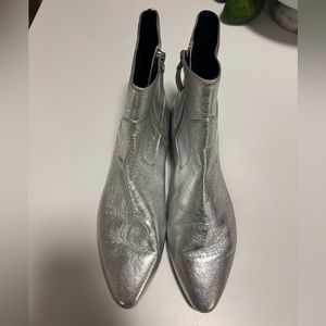 ZARA Silver Metallic Leather Booties